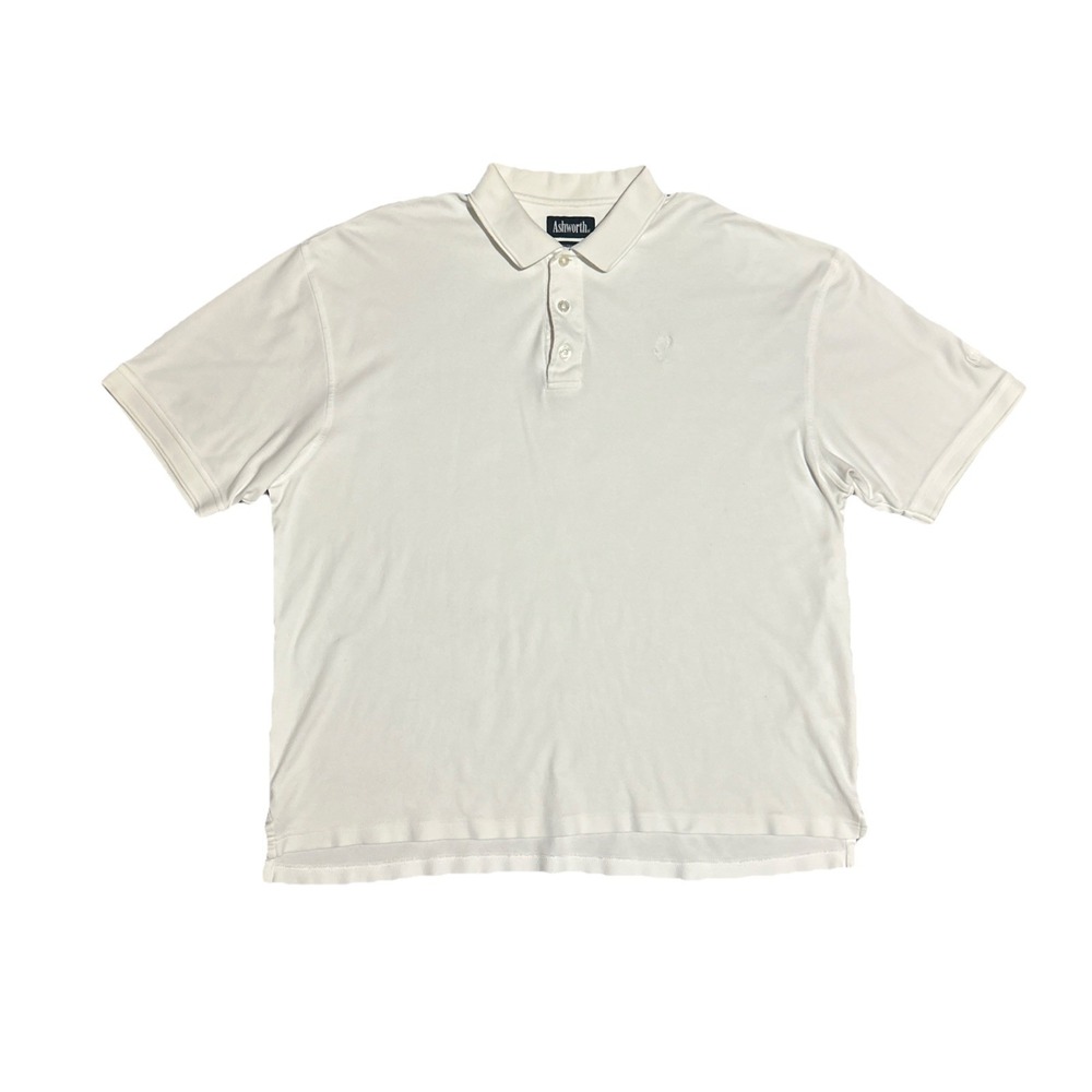 Ashworth Mens XL White Pima Cotton Polo Shirt Short Sleeve Golf Logo Embroidered